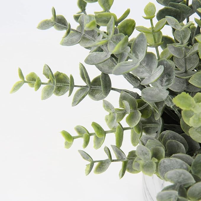 Hollyone Faux Plants Indoor Artificial Mini Potted Plants Plastic Green Plant Small Fake Plants Eucalyptus Decor in Pots for Home Table Room Bathroom Decor