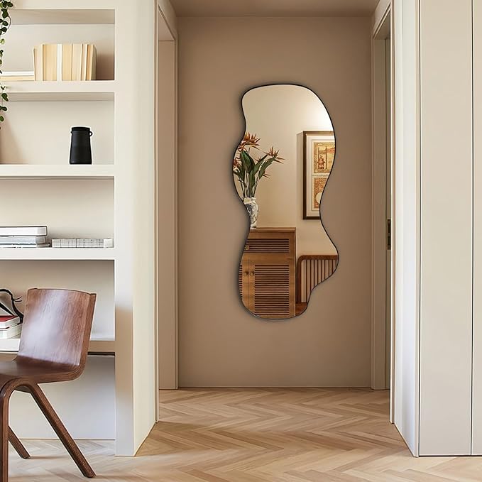 POZINO Irregular Wall Mirror, Asymmetrical Mirrors Decorative, 47.2"x21.6" Large Wavy Shaped Mirror, Modern Frameless Wall Mirrors for Living Room Bathroom Bedroom Hallway Entryway Fireplace