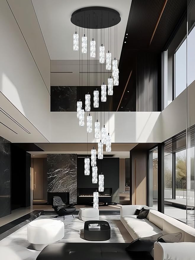 Modern Crystal Chandelier 24-Lights Black Chandelier Lighting Fixture High Ceiling Chandelier Suitable for Living Room Staircase Villa