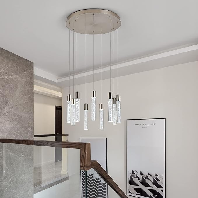 Pendant Lighting for Kitchen Island,High Ceiling Chandelier, Modern Chandelier Light Fixtures, Raindrop Chandelier Dimmable Lighting Large Living Room Chandelier Staircase Foyer,9 Lights……