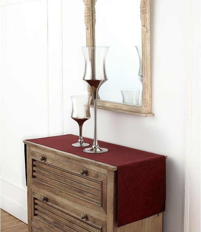 Solino Home Linen Table Runner 36 Inches - 100% Pure Linen Red Garnet Table Runner 14 x 36 Inch Ideal for Dresser and Coffee Tables - Fall, Autumn, Thanksgiving, Christmas, Holiday - Athena