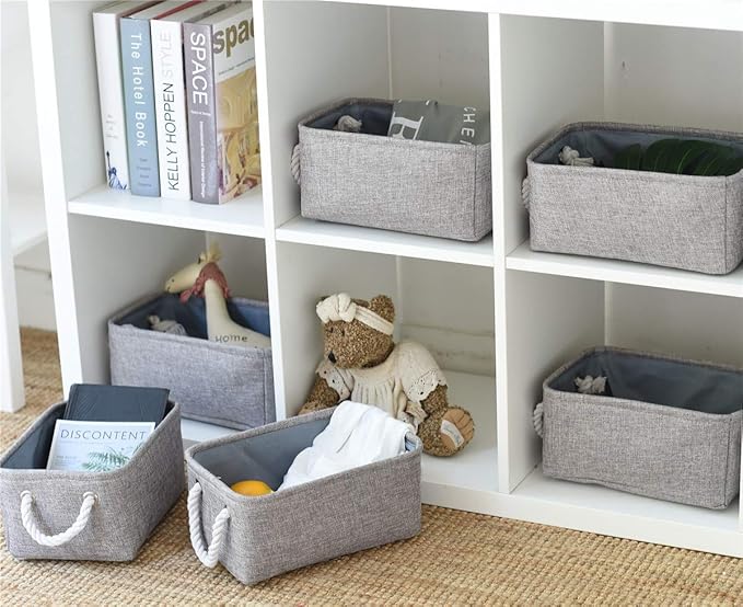 TcaFmac Basket for Organizing Cube Stgorage Bin - Small 6 Pack Fabric Storage Cubes Collapsible Baskets for Shelves with Rope, Bins for Organization Toy(Grey 12x8x5.2 inch)