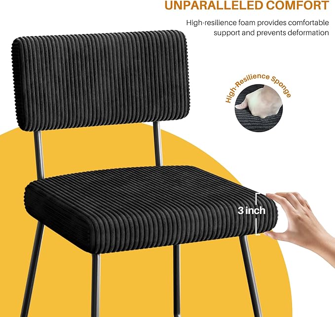 Velvet Dining Chairs Set of 6, Upholstered Dining Room Kitchen Chair with Thick Cushion, Soft Backrest, Metal Legs, Mid Century Modern Accent Side Chair for Home Living Room Bedroom, Black