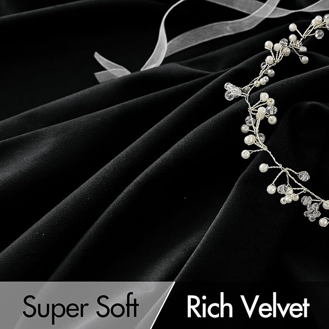 MIULEE Black Velvet Curtains 90 inches Long 2 Panels - Luxury Pinch Pleated Room Darkening Window Drapes for Bedroom Living Room Thermal Insulated Super Soft Blackout, Back Tab Rod Pocket