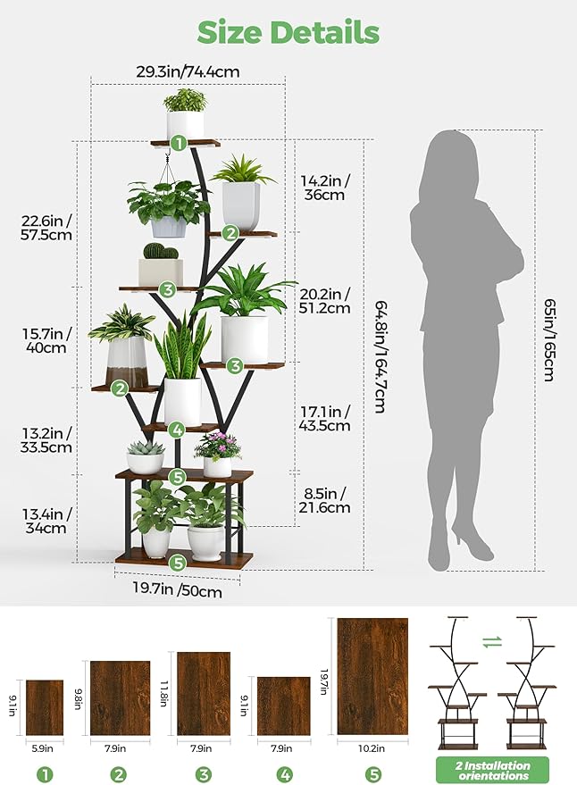 Plant Stand Indoor with Grow Lights 64" Tall Plant Shelf Corner Lighted Plant Stands for Indoor Growing Multiple Metal 8 Tiered Large S-Shape Flower Plant Rack for Home Decor Patio Balcony