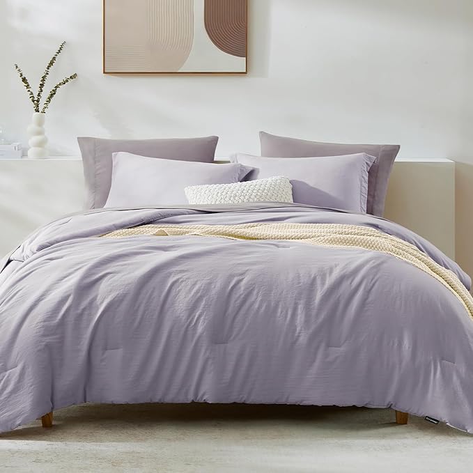 WRENSONGE Queen Comforter Set - 7 Pieces Lilac Soft Bed in a Bag Queen with Sheets, 2 Pillow Shams, and 2 Pillowcases- Warm Bedding Sets for All Season