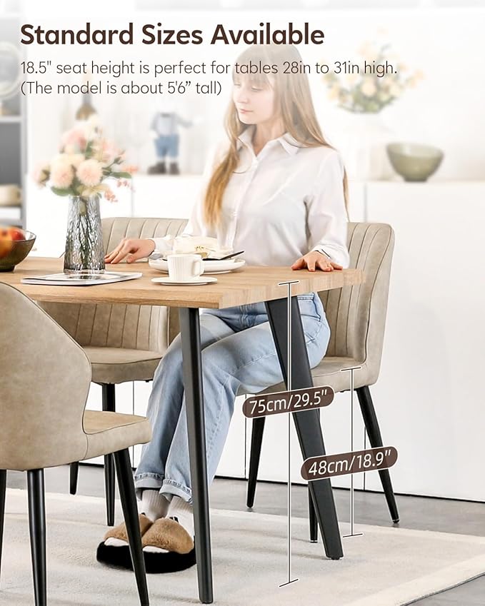 CLIPOP Faux Leather Dining Chairs Set of 6, Mid Century Modern Kitchen Chair, Upholstered Seat Leisure Side Chair with Backrests, Metal Legs for Living Room, Lounge, Guest Room, Cream