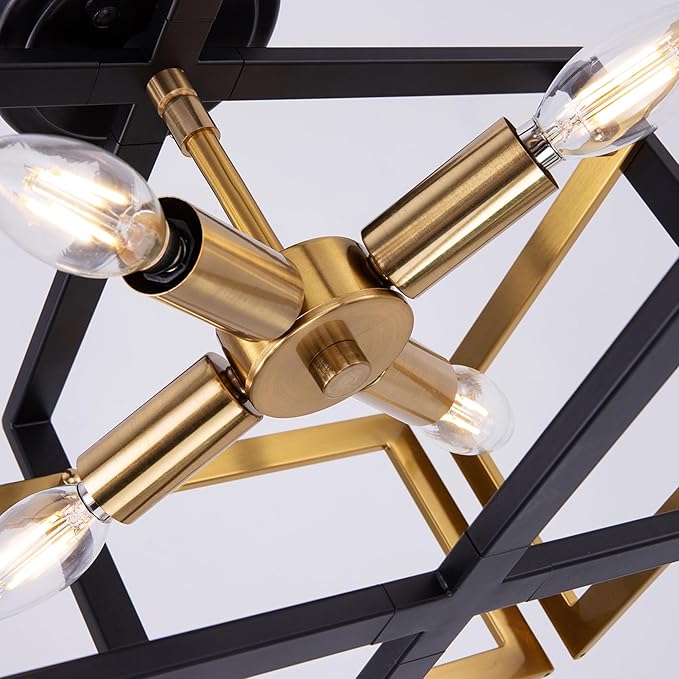 TOCHIC Flush Mount Ceiling Light, Black Gold Farmhouse Flush Mount Chandelier 4 Lights Industrial Metal Light Fixture for Dining Room, Living Room, Foyer, Hallway, Bedroom