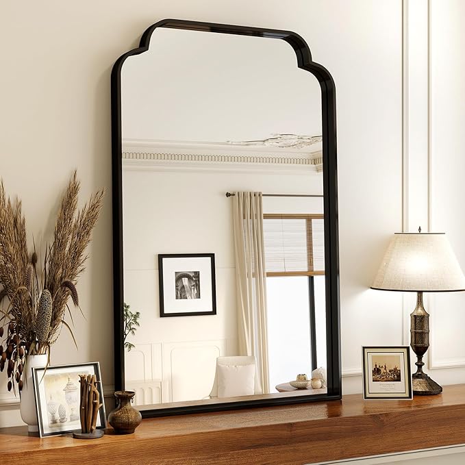 24X36 Inch Black Bathroom Mirror for Wall, Modern Rounded Corner Rectangle Mirror with Non-Rusting Iron Metal Framed Bathroom Vanity Mirror for Over Sink Wall Decor