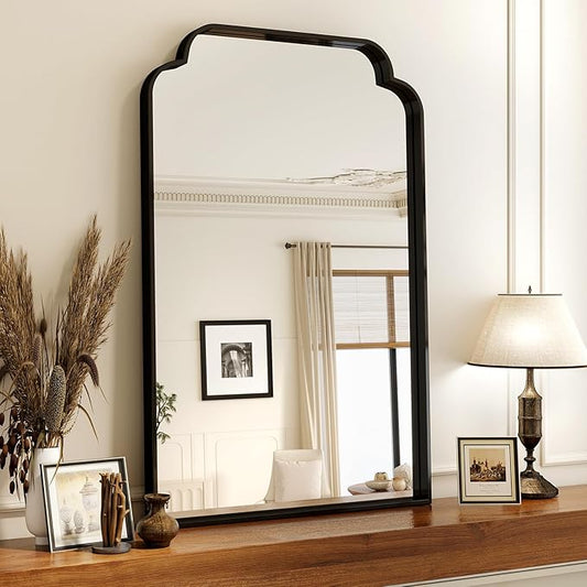24X36 Inch Black Bathroom Mirror for Wall, Modern Rounded Corner Rectangle Mirror with Non-Rusting Iron Metal Framed Bathroom Vanity Mirror for Over Sink Wall Decor