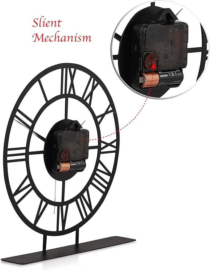 8.9x9.5 Metal Desk Clock, Black Round Silent Non-Ticking Analog Table Clock, Battery Operated, Decorative Desk and Shelf Clock, Desk Clocks for Living Room Bedroom Kitchen Office School