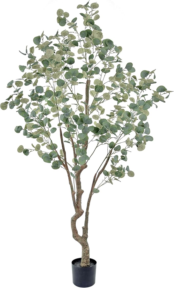 7ft(84IN) Tall Artificial Eucalyptus Tree Large Faux Plant with Realistic Trunks and Leaves,Fake Floor Potted Artificial Plants for Home Living Room Office Indoor Decor (7Feet,1Pack)