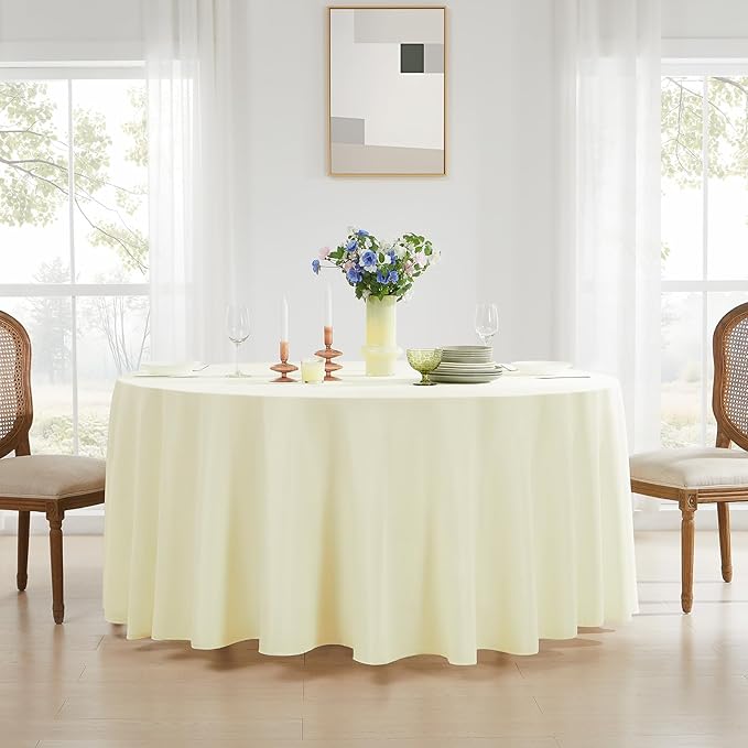 Round Tablecloth 132 Inch 8 Pack Ivory Tablecloths Washable Decorative Linen Polyester Table Clothes Cover for Dining Table Banquets Buffet Parties and Wedding