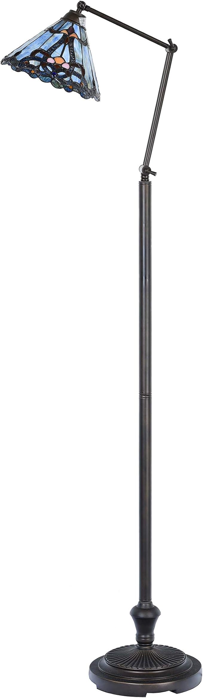 Bieye L10685 Baroque Tiffany Style Stained Glass Swing Arm Floor Lamp, 75 inch Tall, Blue
