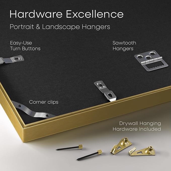 Homeforia 16x20 Diploma Frame Gold, High End Metal 16 x 20 Gold Certificate Frames with Mat 14 x 17, 16by20 Document Frame Matted to 14x17, Graduation Degree Frames, Tempered Glass, Wall Kit, Set of 1