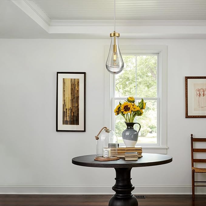 Raindrop Pendant Lights Kitchen Island Set of 3 Teardrop Gold Hanging Light Fixtures Clear Solid Glass Pendant Light Modern Chandeliers for Dining Room Porch Corridor Living Room…