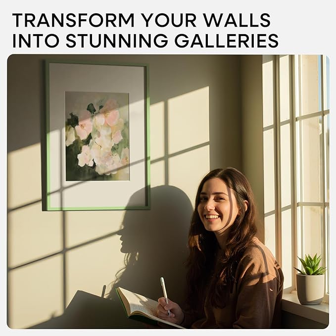 Homeforia 12x18 Picture Frame Sage Green, High End Metal 12x18 Poster Frames with Mat 8.5x11 in Photo, 12 x 18 Sage Green Frame Matted to 8.5 by 11 Art, 18x12 Frame, Tempered Glass, Wall Kit, Set of 1