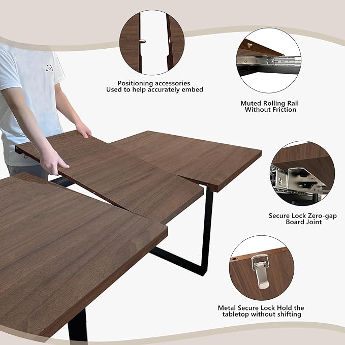 ZckyCine 79" Expandable Walnut Dining Table with 6 PU Leather Chairs, 7-Piece Modern Dining Set, Sturdy Metal Legs, Adjustable 63"-79" Rectangle Table for Kitchen & Dining Room