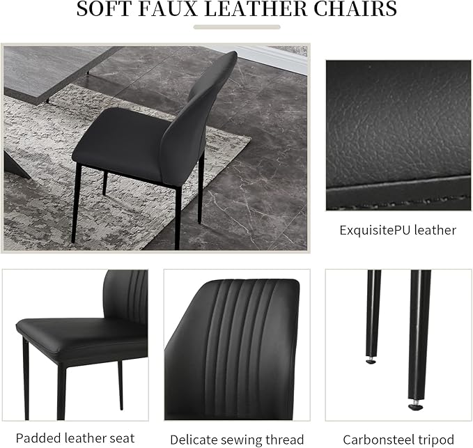 ZckyCine Modern Mid-Century Dining Table Set for 6-8 People Kitchen Dining Room Table Set Extendable Wood Dining Table and 6 Upholstered Chairs, Home Kitchen Furniture