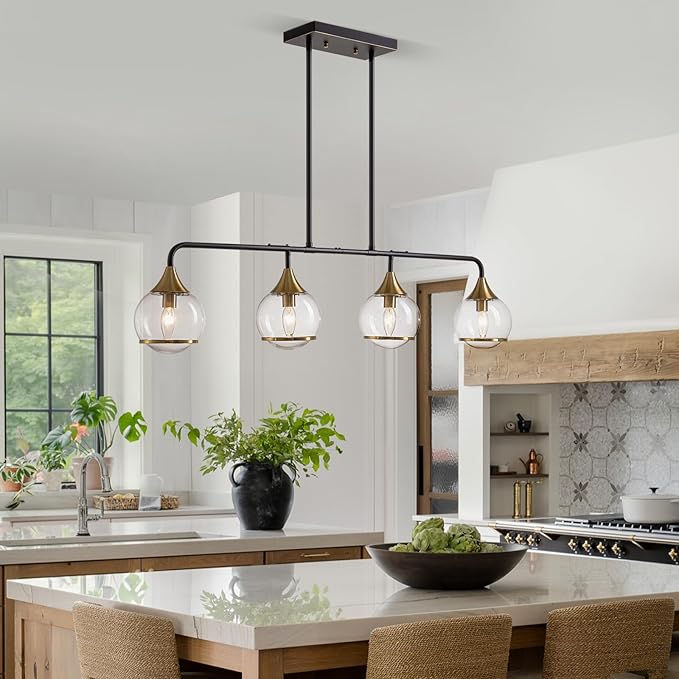 43" Island Lights for Kitchen 4 Light Dining Room Light Fixtures Over Table Black and Gold Kitchen Island Lighting Linear Chandeliers for Dining Room,Kitchen