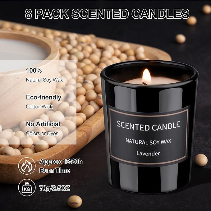 8 Pack Scented Candles for Home, Scented Candles Gifts Set for Men, Smoke-Free Strong Fragrance Long Lasting, Aromatherapy Candles for Women Men, Christmas Day Gifts