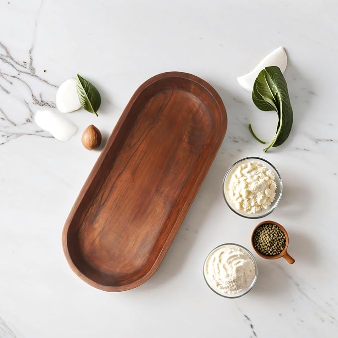 Luxe Designs Wooden Dough Bowl - Natural Acacia Wood - Handmade Decorative Bowls for Home Decor, Bathroom, Kitchen Counter, & More - Rustic Large Wood Dough Bowl for Decor, Cosmetics, and Keys