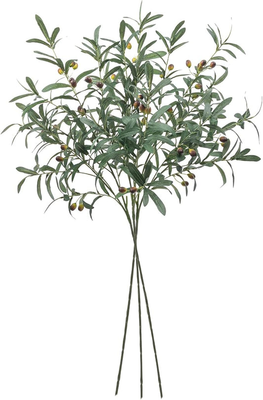 SHACOS 3 PCS 39" Fake Olive Tree Branches Olive Stems Large Tall Artificial Greenery Stems Bulk Faux Olive Branches for Vase Olive Leaves Plant Branch Greenery Decor