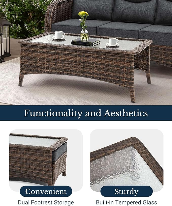 HILLGA Luxury Patio Furniture Set with 6-Inch Thick Cushions, High Back Outdoor Swivel Rocker Chairs and Patio Loveseat, 5-Piece All Weather Conversation Set for Porch Deck Pool Yard, Dark Grey (V3)