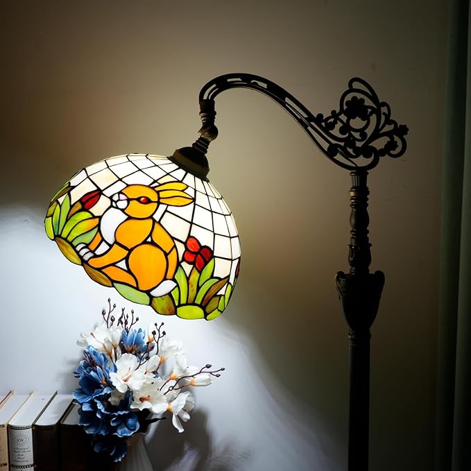 Tiffany Floor Lamp Brown Rabbit Stained Glass Lamp Adjustable Warm Light Upright Reading Lamp Tiffany Style Floor Lamp Bedroom Living Room Study Dining Room Retro Home Decoration Gift（12 inch）