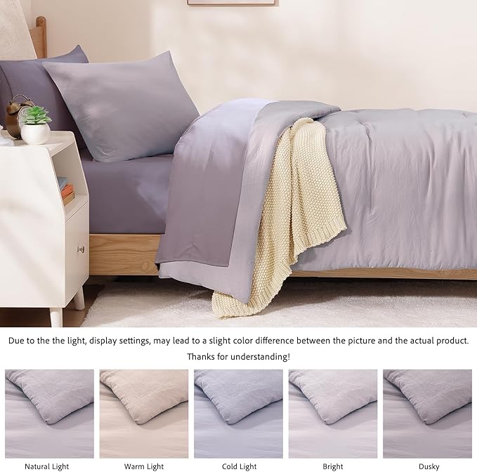 WRENSONGE Twin XL Comforter Set, 5 Pcs Soft Twin Size Comforter Sets- Lilac Twin Comforter, Fitted Sheet, Flat Sheet, 2 Pillow Shams, 2 Pillowcases, Warm Twin Bedding Sets All Season