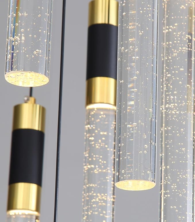 6-Lights Modern Rectangular Chandeliers for Living Room LED Dimmbale Light Fixture Entryway High Ceiling Light Pendants Lighting for Dining Room