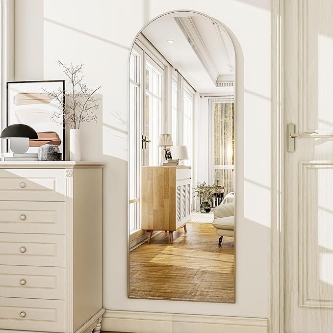 HARRITPURE 56"x21"Full Length Mirror Arch Floor Mirrors with Aluminum Alloy Frame Free-Standing Wall Mounted or Leaning Large Bedroom Dressing Mirror Modern & Contemporary Decor for Home,Silver