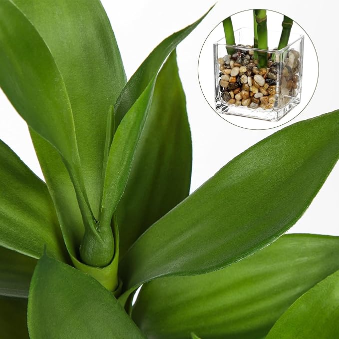 Artificial Lucky Bamboo Plant 17.3 Fake Plant in Rectangular Glass Pot for Centerpiece Table Decorations Farmhouse Wedding Home Greenery Decor