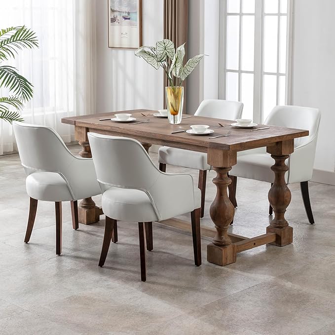 PU Leather Dining Chairs Set of 4 Upholstered Side Chairs Wood Accent Chair for Living Room/Dining Room/Bedroom/Restaurant, White