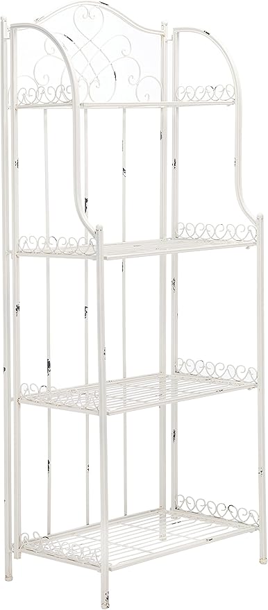SAFAVIEH PAT5014B Outdoor Collection Amaris Antique White Wrought Iron 4-Tier Bakers Rack