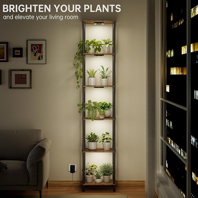 Plant Stand Indoor with Grow Light, 81.3" Tall Indoor Plant Shelf, 6 Tier Flower Stand with Plant Light Full Spectrum, Metal Plant Holder with Light, lighted Plant Rack for Home, Corner, Patio