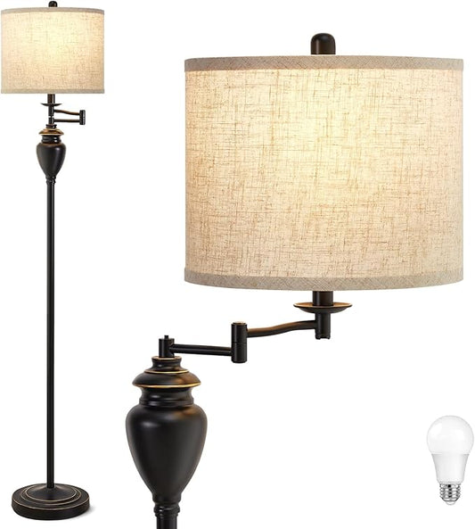 Floor Lamp for Living Room, 3 Color Temperature 350° Adjustable Swing Arm Floor Lamp Vintage Standing Lamp Traditional Farmhouse Tall Floor Lamps for Bedroom Office Home Nursery Study Room Hotel