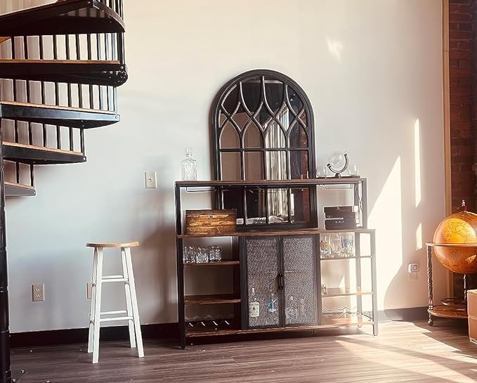 Bar Cabinet, 55 Inches Kitchen Sideboard Buffet Cabinet with Wine Rack Storage, Industry Coffee Bar Cabinet with Wine Rack and Glass Holder for Liquor and Glasses (Rustic)