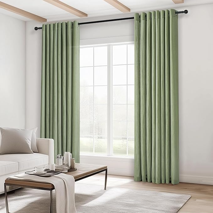 Sage Green Linen Sheer Curtains 84 Inches Long 2 Panels for Living Room Bedroom Thick Linen Textured Semi Sheer Curtain Light Filtering Light Green Farmhouse Drapes 84 Inch Length