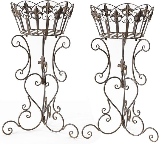 2 Pack Metal Tall Plant Stands, 25 Inch Wrought Iron Plant Stand, Heavy Duty Pot Stand Pedestal Holders, Unique Decorative Potted Planter Display Rack for Indoor Outdoor Garden Patio Lawn