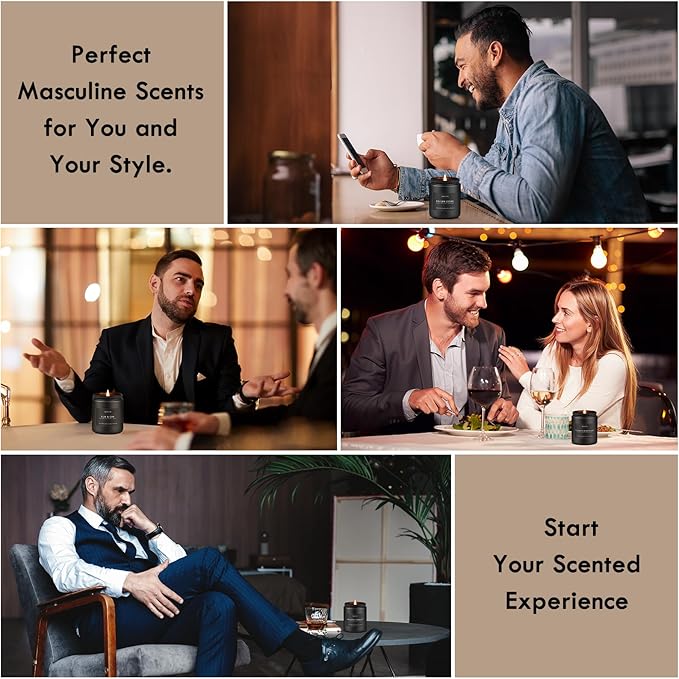 Rum & Oak Candle | Candles for Men, Gifts for Men - Masculine Scent - Soy Candles for Home Scented - Scented Candle for Home, Aromatherapy Candle for Bedroom - 7oz Black Jar