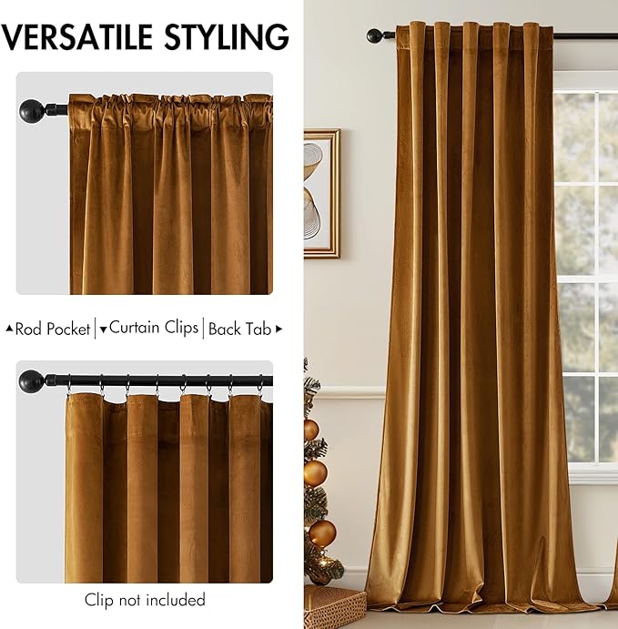 MIULEE Velvet Curtains 90 inches - Luxury Blackout Curtains for Bedroom Living Room Thermal Insulated Super Soft Window Drapes Rod Pocket & Back Tab, Gold Brown, W52 x L90 inches, 2 Panels
