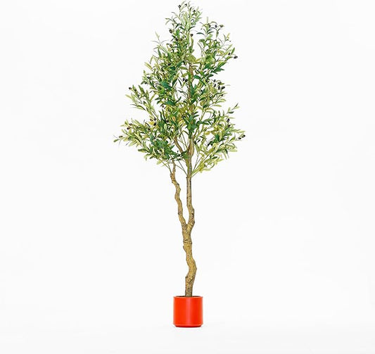 Artificial Plants Indoor & Outdoor | 6FT Olive Tree with Terracotta Pot, Adjustable Branches, Vivid Fruit and Natural Leaves | Realistic Fake Greenery for Living Room, Bedroom, and Office Decor