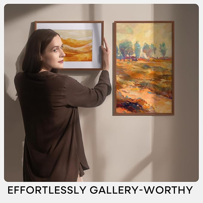 Homeforia A3 Picture Frame Brown Wood, High-End Dark Oak 11.7 x 16.5 Poster Walnut Frames Matted to 8.3 by 11.7 inch Photo, A3 Size Wooden Frame with Mat for A4 Art, Tempered Glass, Wall Kit, Set of 1