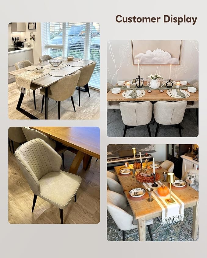 CLIPOP Faux Leather Dining Chairs Set of 4, Mid Century Modern Kitchen Chair, Upholstered Seat Leisure Side Chair with Backrests, Metal Legs for Living Room, Lounge, Guest Room, Cream