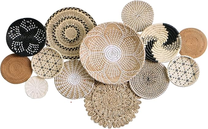 Chicvillage Boho Wall Basket Decor - 100% Natural Seagrass Wicker Wall Decor - Handmade Boho Wall Baskets & Woven Wall Decor Design from Vietnam