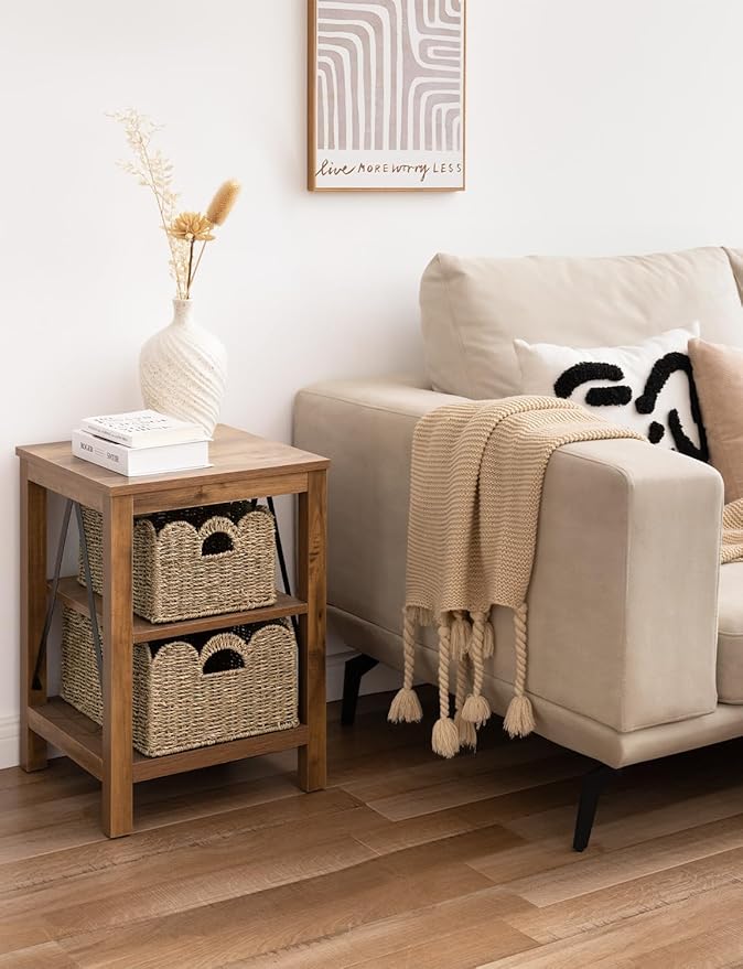 StorageWorks Scalloped Edge Wicker Basket, Hand-woven Rattan Baskets with Built-in Handles, Seagrass Basket for Organizing and Decor, 2 Pack