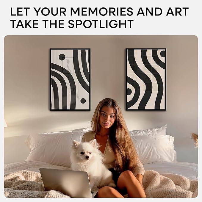 Homeforia 11 x 17 Picture Frame Black, High End Metal 11x17 Poster Frames with Mat 8x12 for Photo, 11 x 17 Black Frame Matted to 8 x 12 inch Print, 17x11 Thin Frame, Tempered Glass, Wall Kit, Set of 4