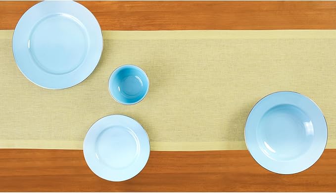 Solino Home Linen Small Table Runner 60 Inches - Athena, 100% Pure Linen Chambray Yellow Table Runner 14 x 60 Inch Ideal for Dresser and Coffee Tables