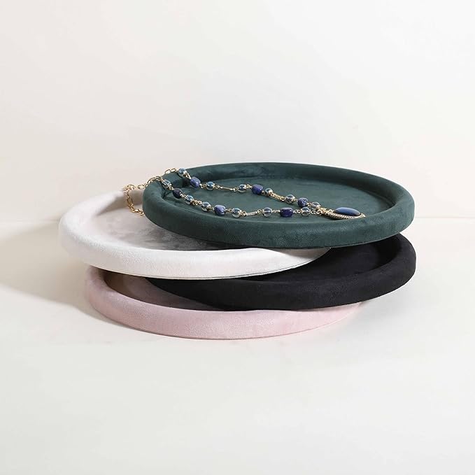 GemeShou Round Jewelry Organizer plate, Top Microfiber velvet Jewerly display tray, Empty Jewelry showcase tray for Necklace Bracelet Ring Earring display stand holder (Green-Large, 9.8 x 9.8 in)